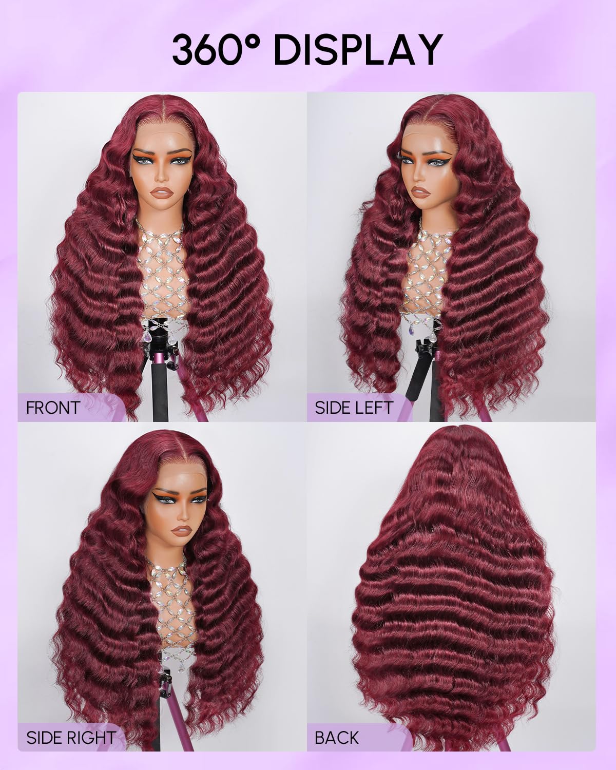 Burgundy Glam Deep Wave Wig