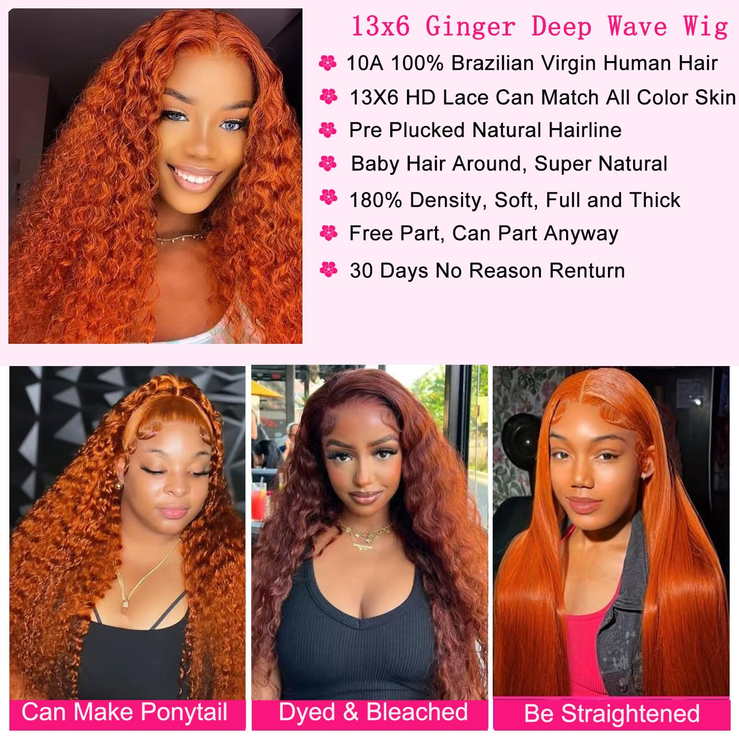 Glamorous Deep Wave Ginger Wig
