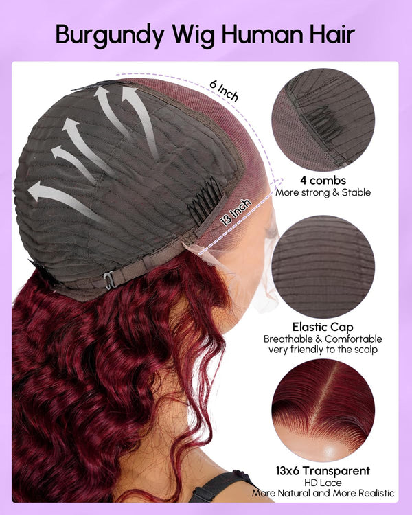 Burgundy Glam Deep Wave Wig