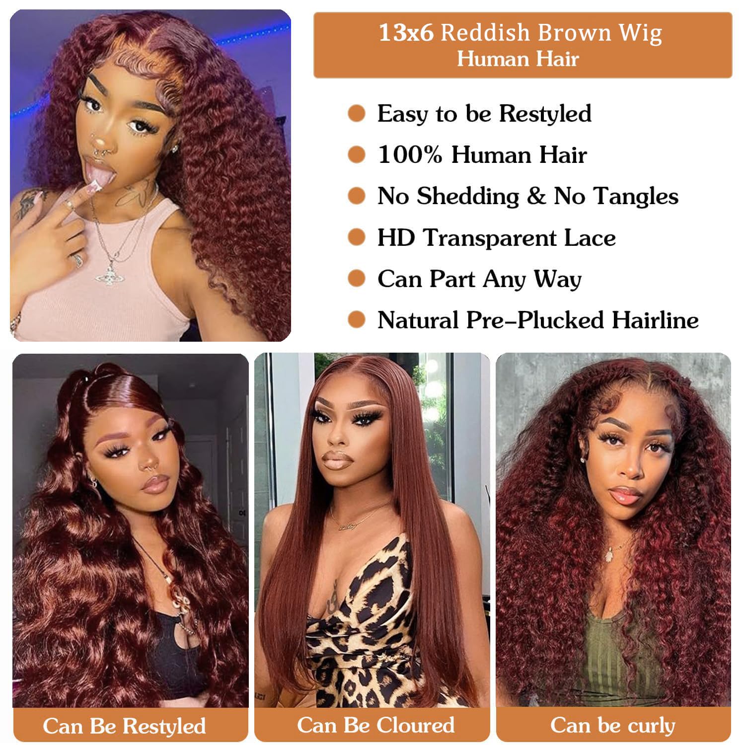 Luxurious Reddish Brown Wig